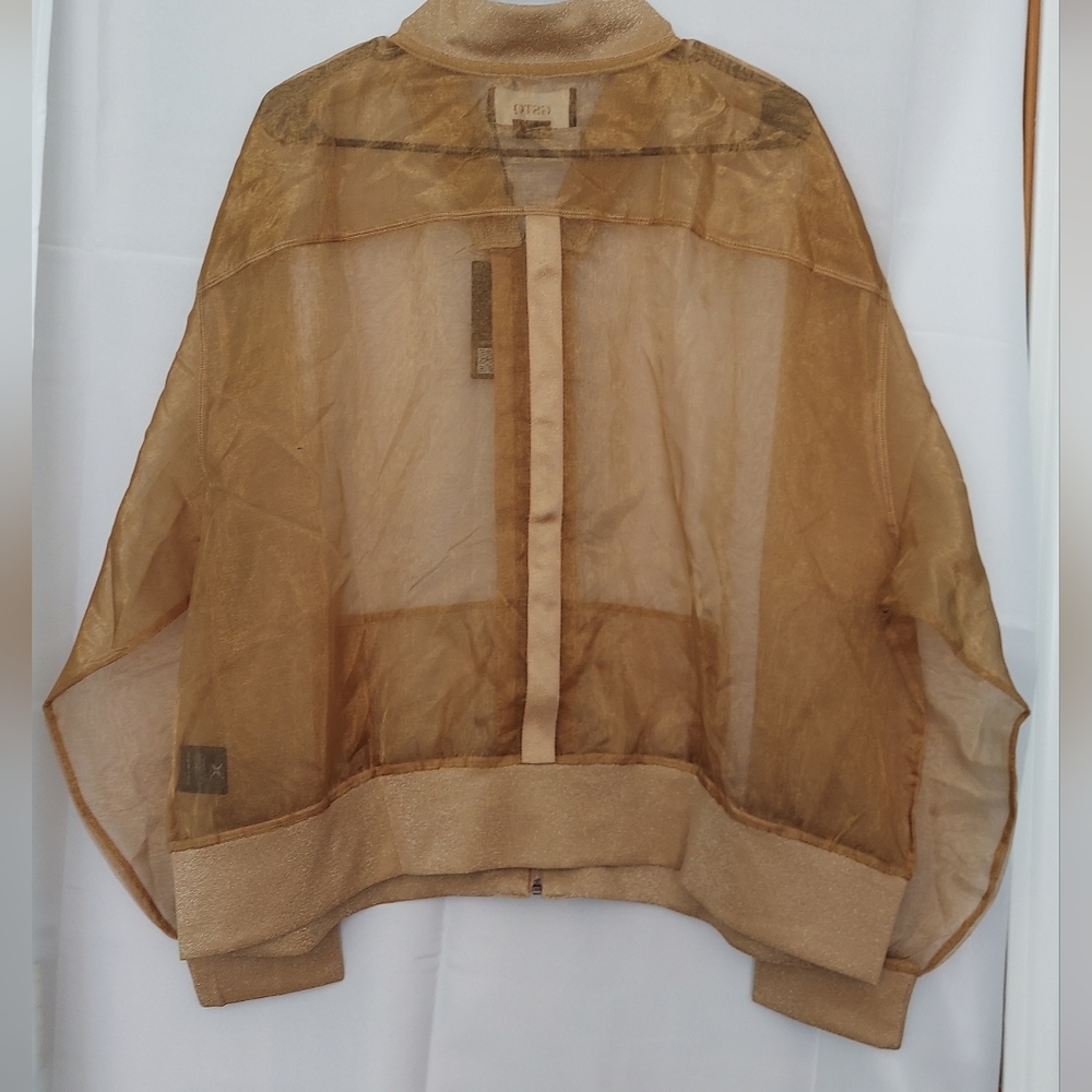 GSTQ Sheer Metallic Gold Jacket Womens Size 3X NWT Travel Vacation Office Preppy - Picture 8 of 16